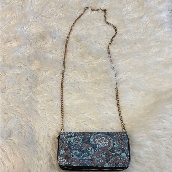Elegant Blue Paisley Women's Crossbody Wallet NWOT - Picture 1 of 10